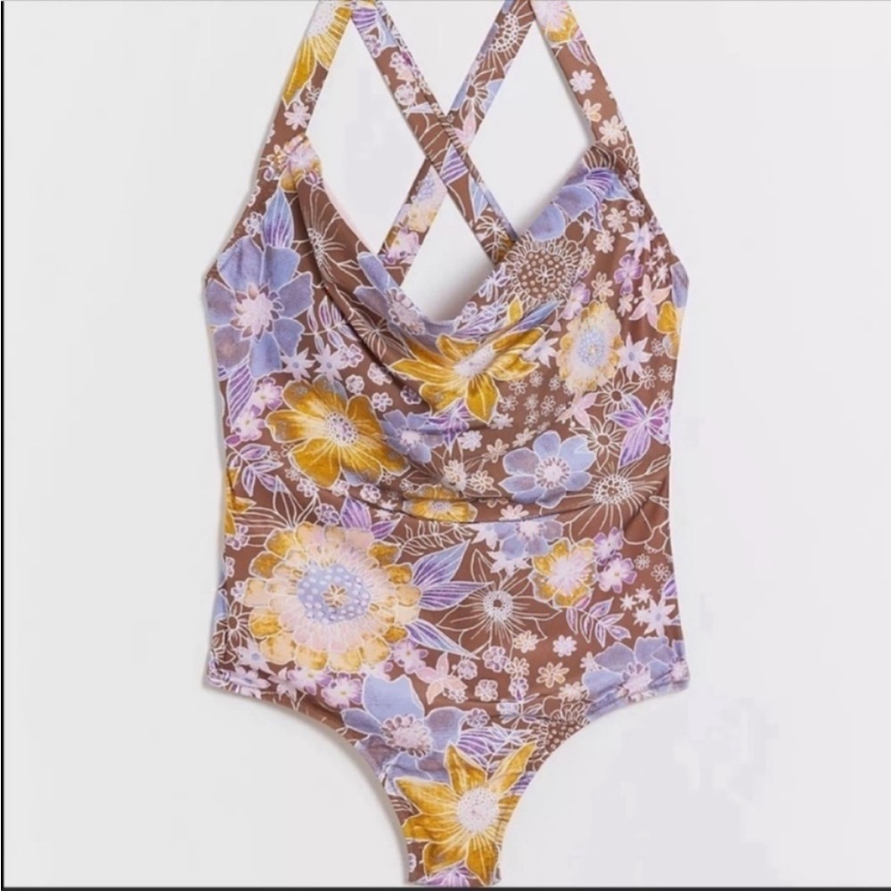 Anthropologie Alana Gunn Willandra Floral Cowl Neck One Piece Swimsuit XS Resort